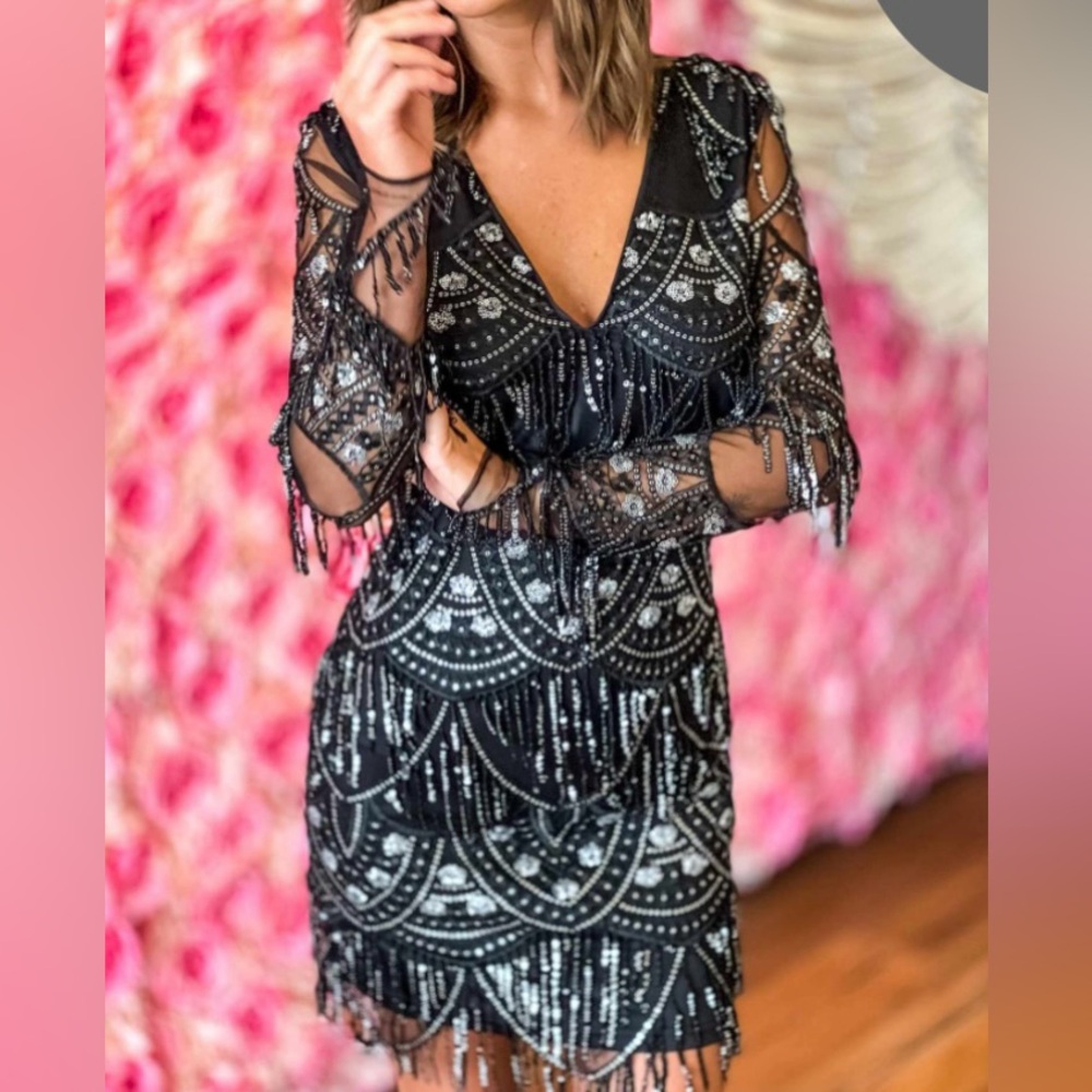 Glamorous Black and Silver Sequin Dress